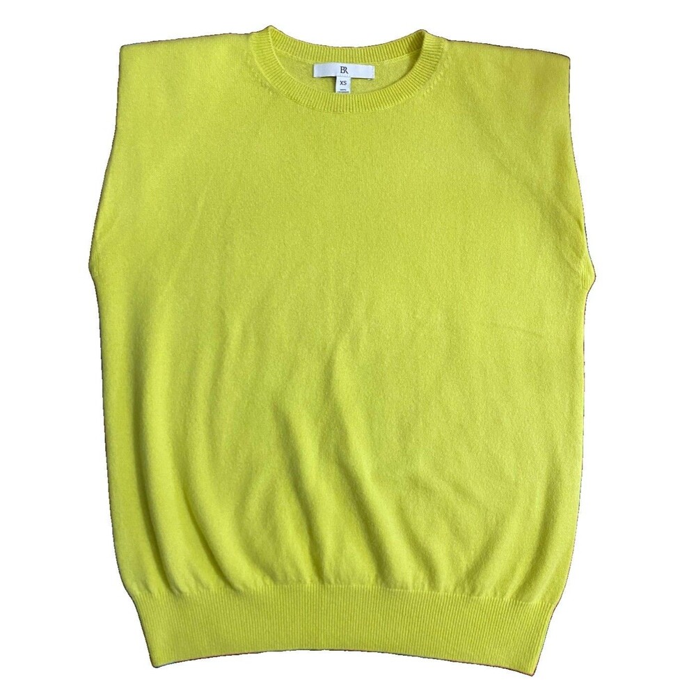 Banana Republic 100% Cashmere Padded Shoulder Top Sz XS Chartreuse Yellow Tank